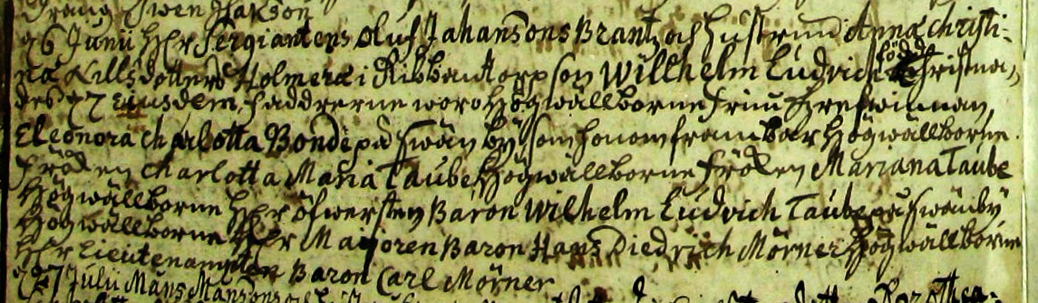 Udsnit af kirkebog, Daab af Wilhelm Ludvig Brandt